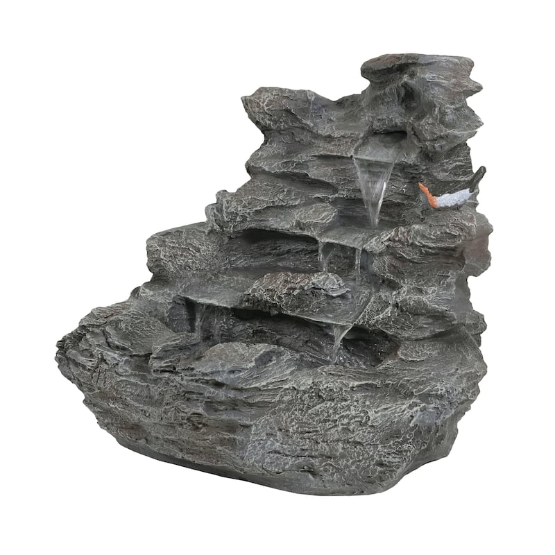 Christopher Knight Home - Hailey 4-Tiered Concrete Rock Waterfall Fountain Outdoor Garden Decor with LED Lights