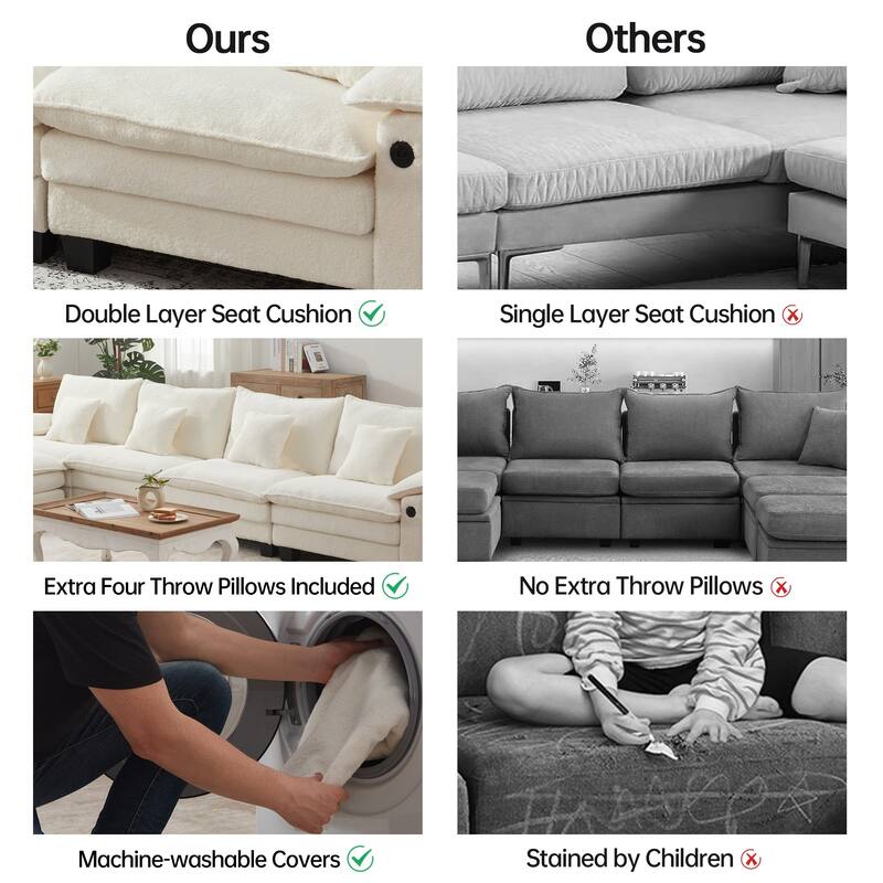 144" Modular Compression Sofa Set Convertible Sectional Sleeper Couch with 2 Ottomans