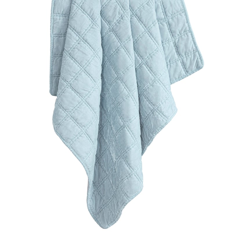 HiEnd Accents Stella Faux Silk Velvet Romantic Western Double Box Stitch Throw Blanket, 50"x60" - Icy Blue