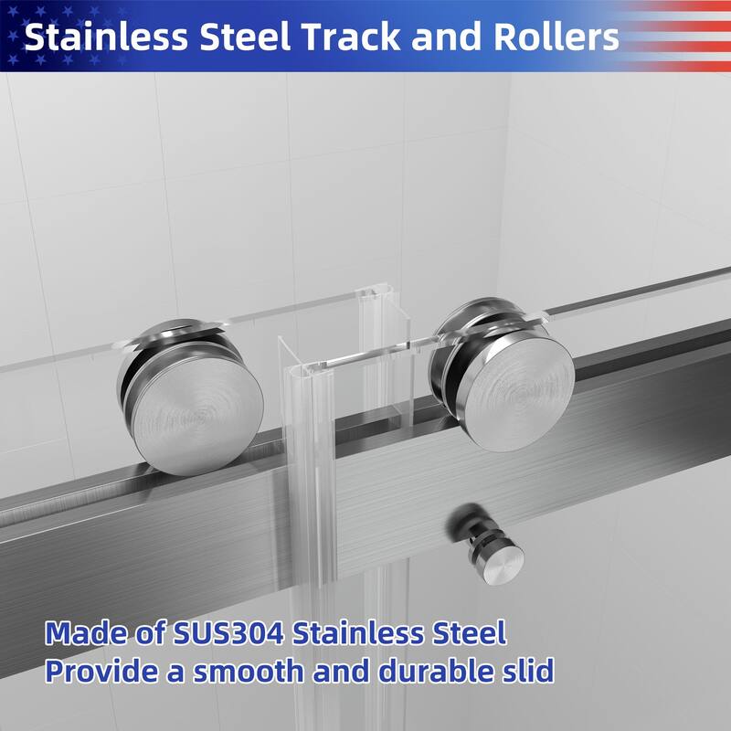 Sliding Frameless Shower Door with 3/8 Inch (10mm) Thick Tampered Glass