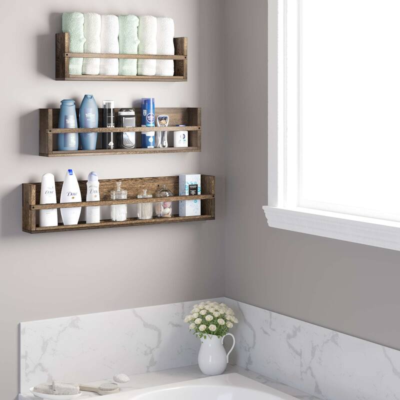 Wallniture Polynez Rustic Wood Floating Shelf, Set of 3, 24-30-36 inches Multisize Wall Shelves, Wall Mounted Shelving for Books