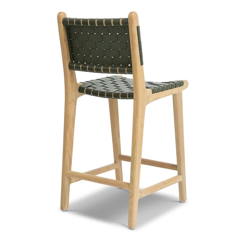 Poly and Bark Banda Teak & Leather Counter Height Stool - Solid Wood Frame