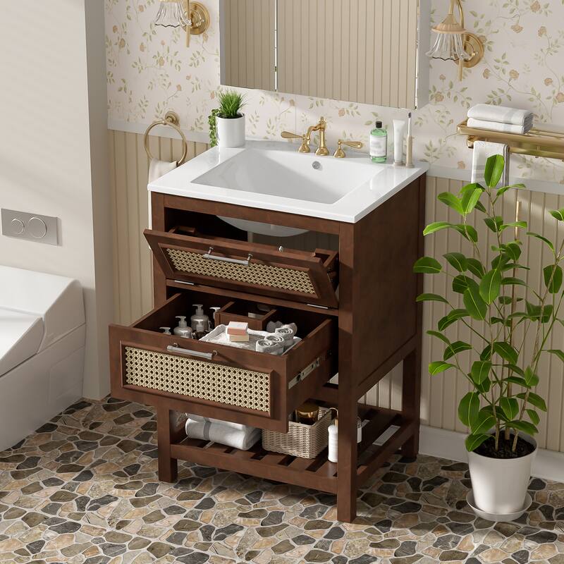 24'' Boho Farmhouse Bathroom Vanity with Ceramic Sink