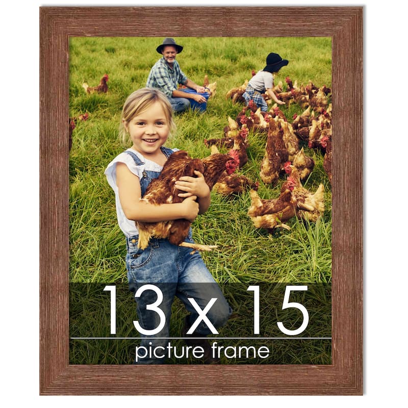 13x15 Frame Brown Barnwood Picture Frame with UV Acrylic Glass, Foam Board Backing & Hanging Hardware Included - Brown