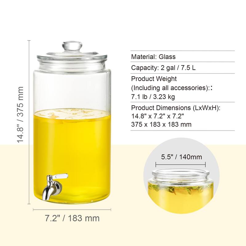 Beverage Dispenser with Spigot and Lid, Iced Tea Lemonade Juice Water Dispenser