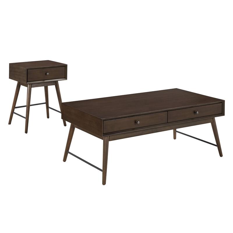 Aksel Wood Accent Tables by iNSPIRE Q Modern - End Table and Coffee Table Set - Dark Walnut