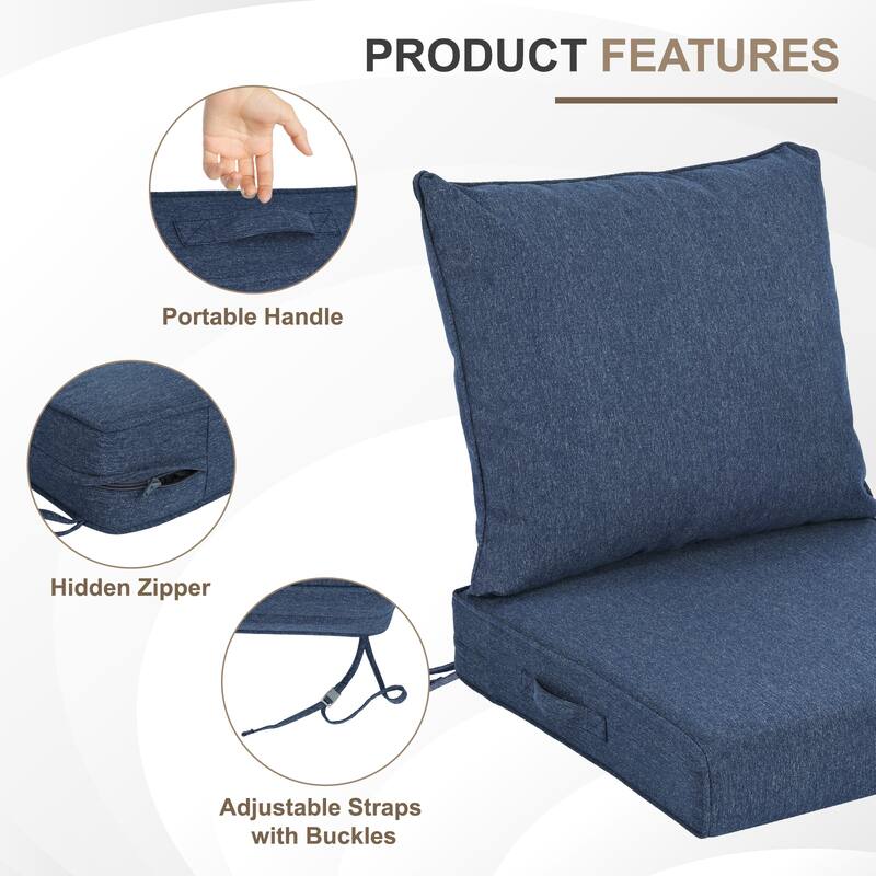 Aoodor Outdoor Deep Seat Cushion Set, Waterproof Patio Furniture Cushions with Adjustable Straps & Removable Cover