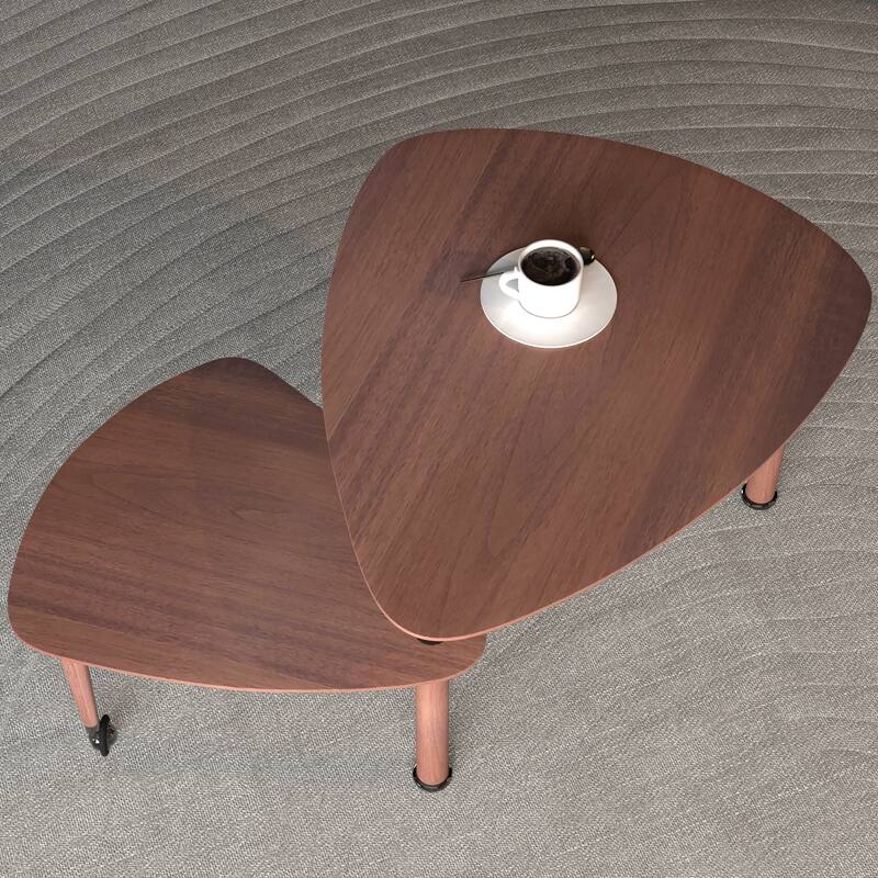 GDFStudio - Vesper 360 Degree Rotatable Nesting Coffee Table with Solid Rubberwood Legs
