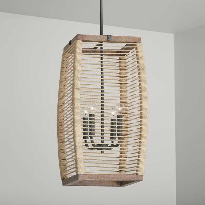 Jacob 4-light Grey Wash/ Iron Silk/ Rattan Foyer Pendant