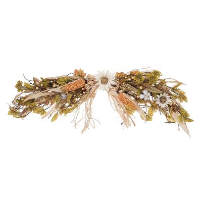 Transpac Metal 38 in. Multicolored Harvest Rustic Sunflower and Cotton Swag