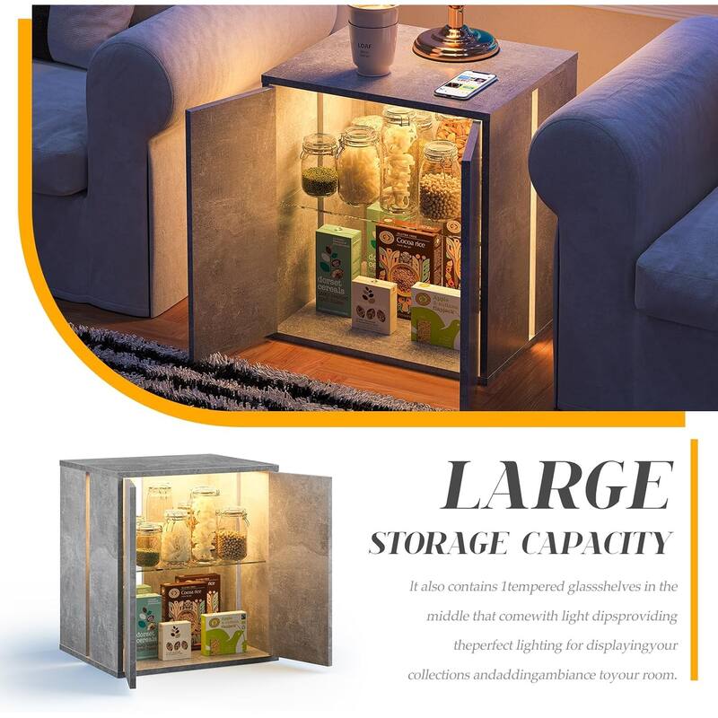 Nightstand with Glass Shelves and Led Lighting