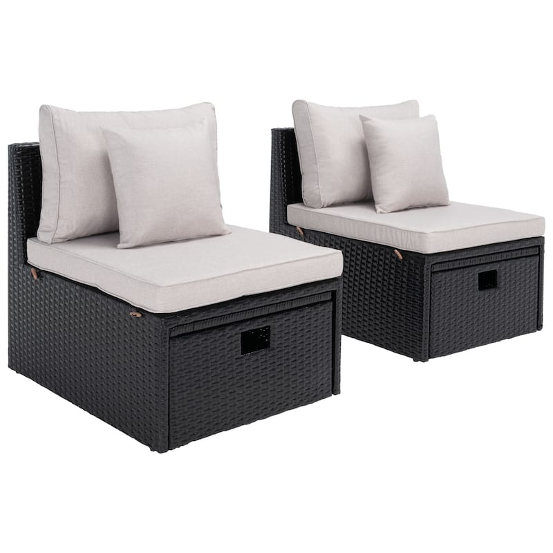 SAFAVIEH Outdoor Algrid Settee with Storage Ottomans (Set of 2) - 29Wx23Dx25H