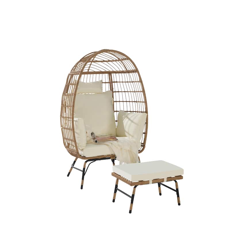 GDFStudio - Serena Oversized Egg Chair with Ottoman and Thick Cushions for Relaxing Indoor and Outdoor Lounging
