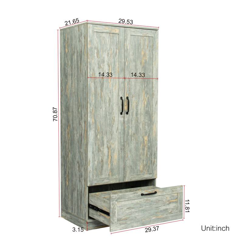Wood High Wardrobe Cabinet with 4 Storage Spaces and 2 Doors