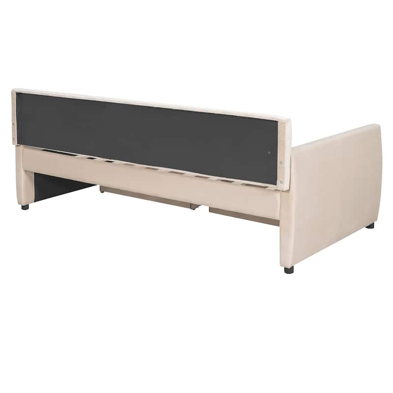 Upholstered daybed with Drawers, Wood Slat Support