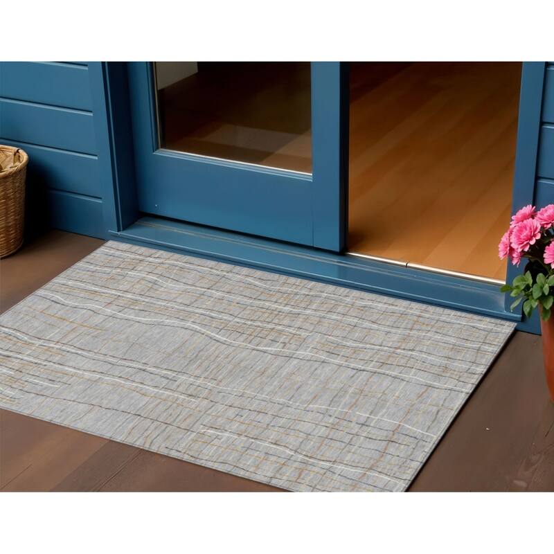 HomeRoots Striped Transitional Rectangle Outdoor Rug - 3' x 5'