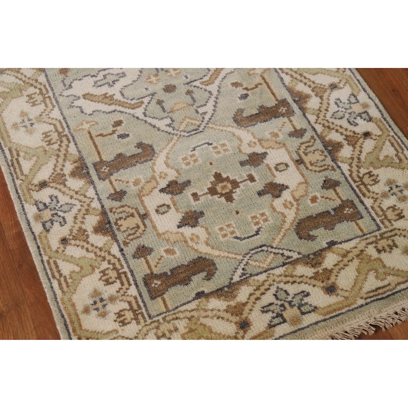 Green Oushak Oriental Runner Rug Handmade Floral Wool Carpet - 2'7"x 10'1"