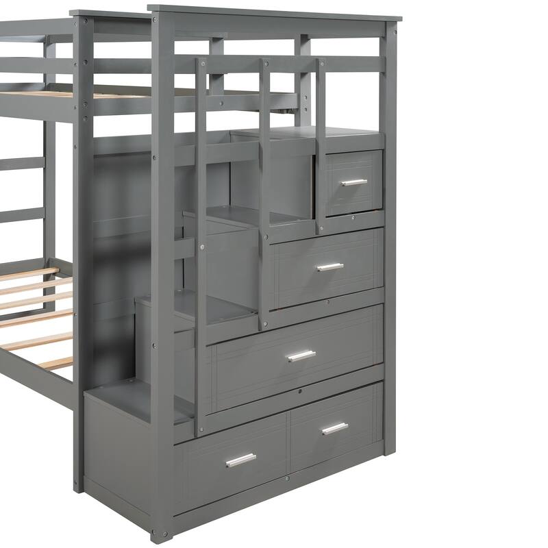 Solid Wood Bunk Bed , Hardwood Bunk Bed with Trundle and Staircase