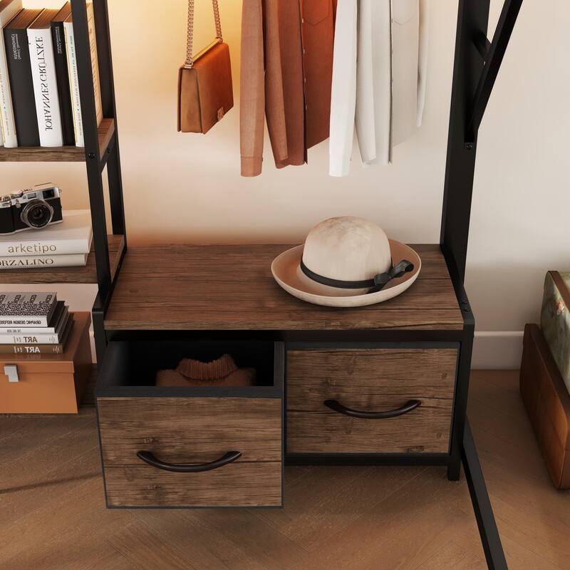 Metal LED Loft Bed Frame with Wardrobe, Drawers, Desk and Shelves