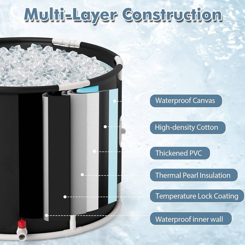 Ice Bath Tub Foldable Ice Plunge Tub w/ Drainage Pipes & Valve