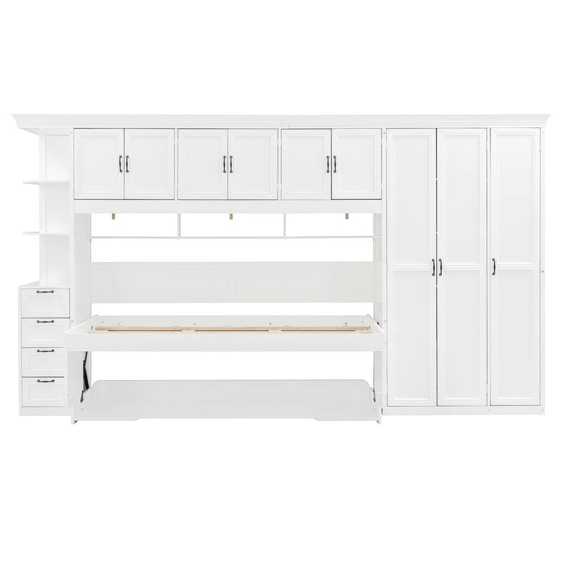 Twin Murphy Bed with Wardrobe, Cabinet, and Desk for Small Spaces