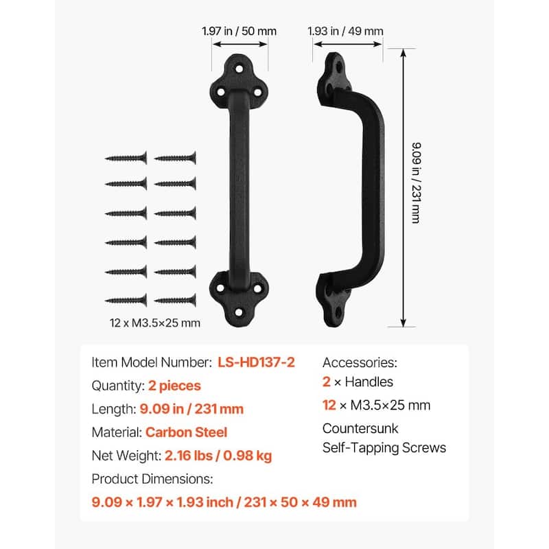 Black Carbon Steel Fence Barn Door Handles Rust-Resistant Grip