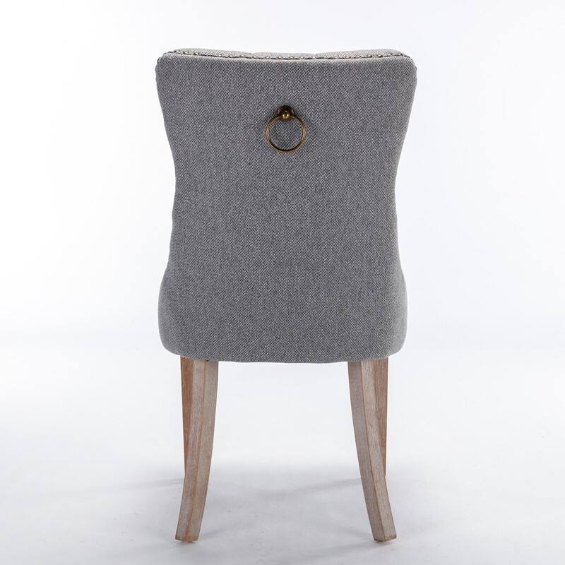 High-end Tufted Solid Wood Contemporary Flax Upholstered Dining Chair with Wood Legs Nailhead Trim 2-Pcs Set