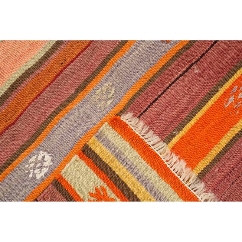 Hand Woven Oriental 100% Wool Carpet Southwestern Tribal Oranges & Rust Kilim Area Rug - 7' 11'' X 4' 6''