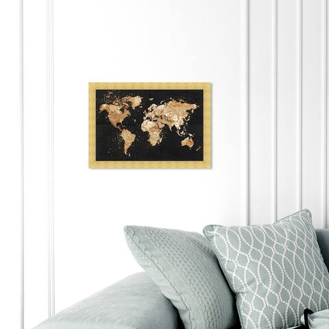 Oliver Gal 'Mapamundi on the Rocks Night' Maps and Flags Framed Wall Art Prints World Maps - Black, Gold
