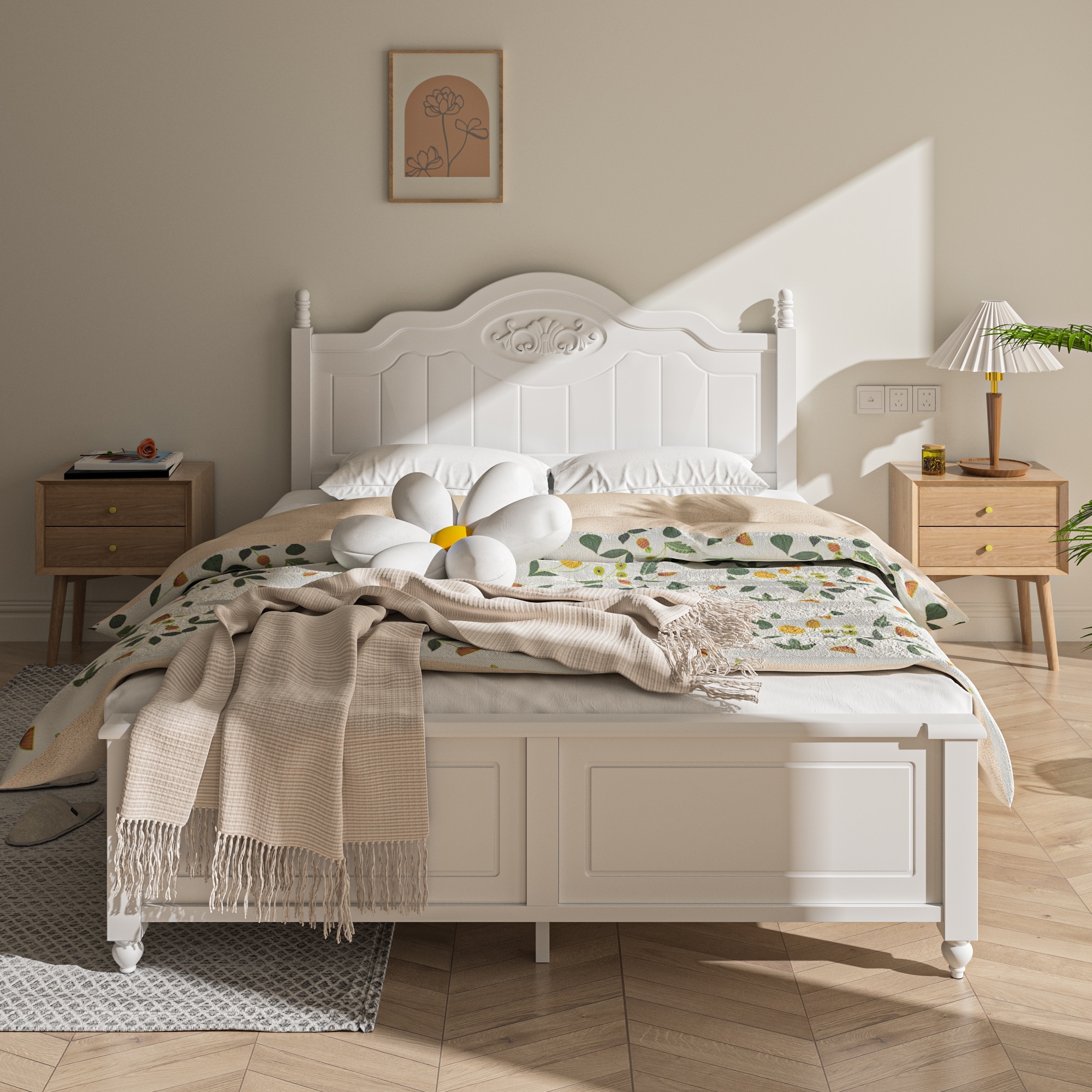 White wood queen bed new arrivals frame with headboard