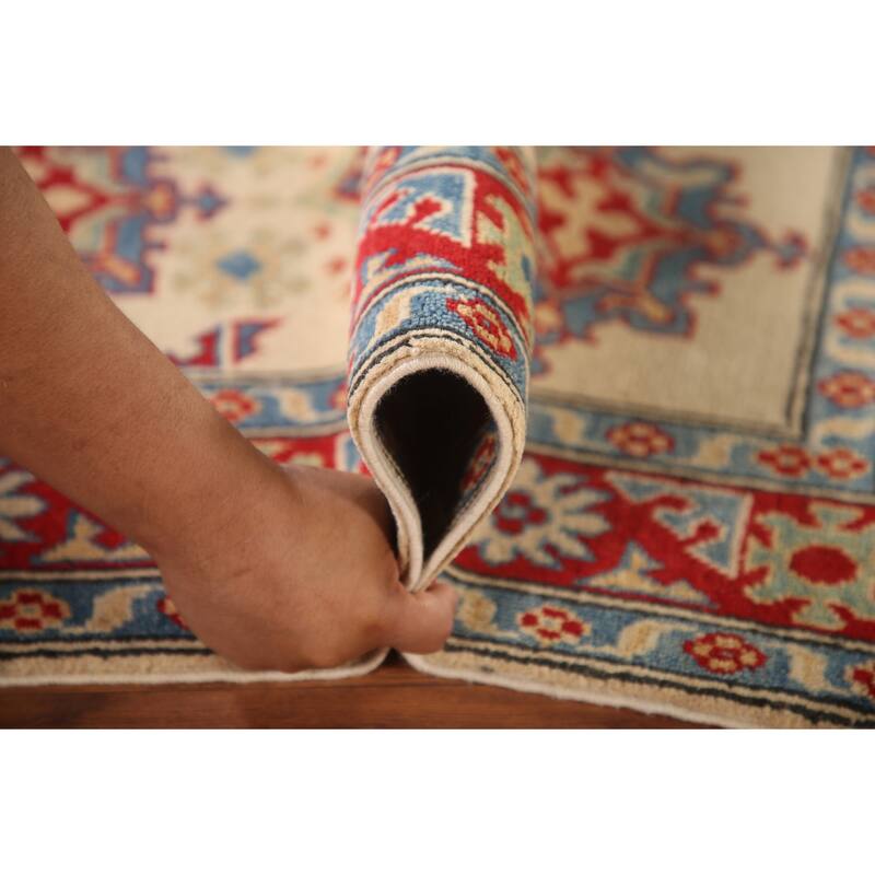 Geometric Grey Kazak Foyer Rug Hand-Knotted Wool Carpet - 2'6" x 3'11"