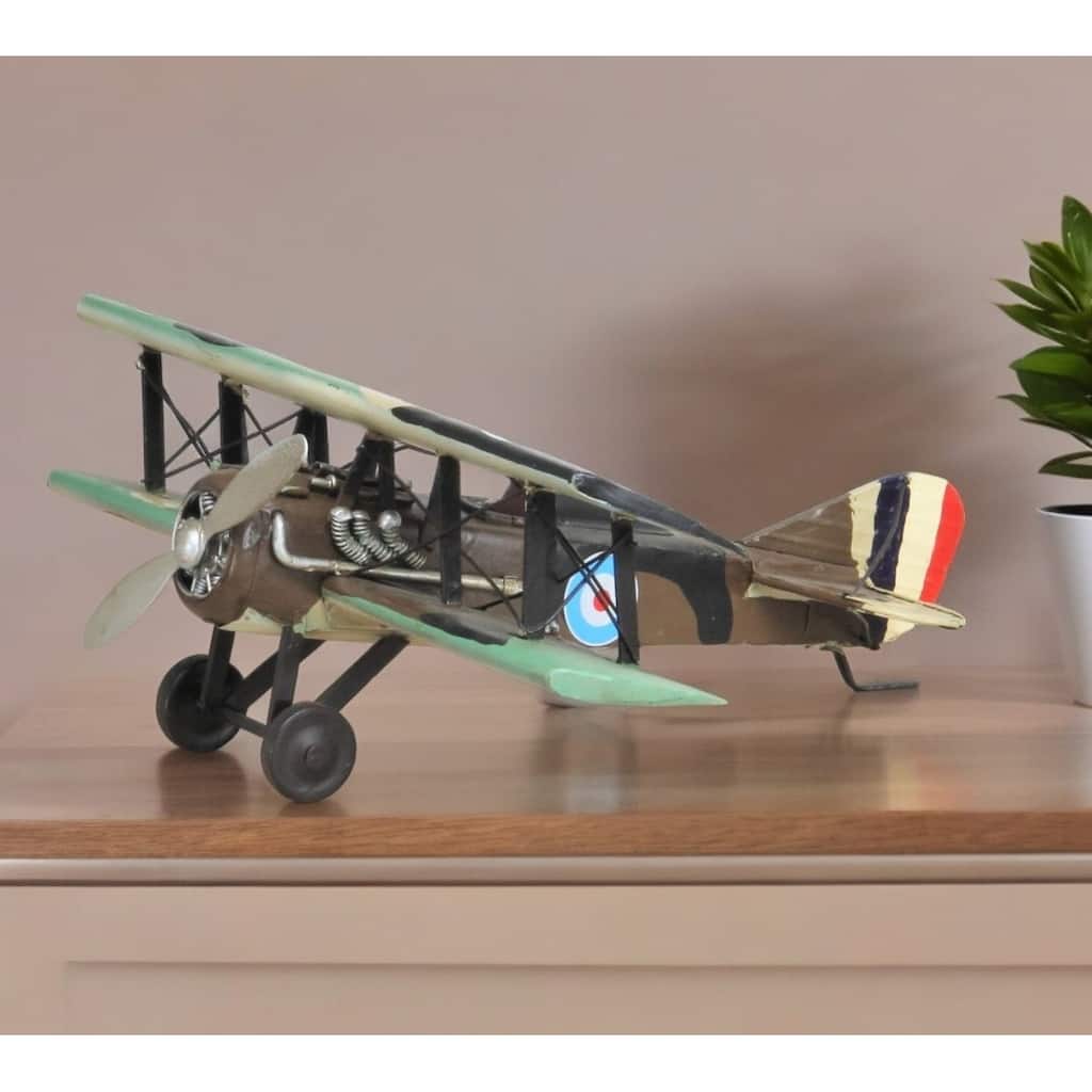 HomeRoots 5" Green Metal Hand Painted 1918 Aviation Military Plane Model Airplane - 11.5' X '5' X '13.5