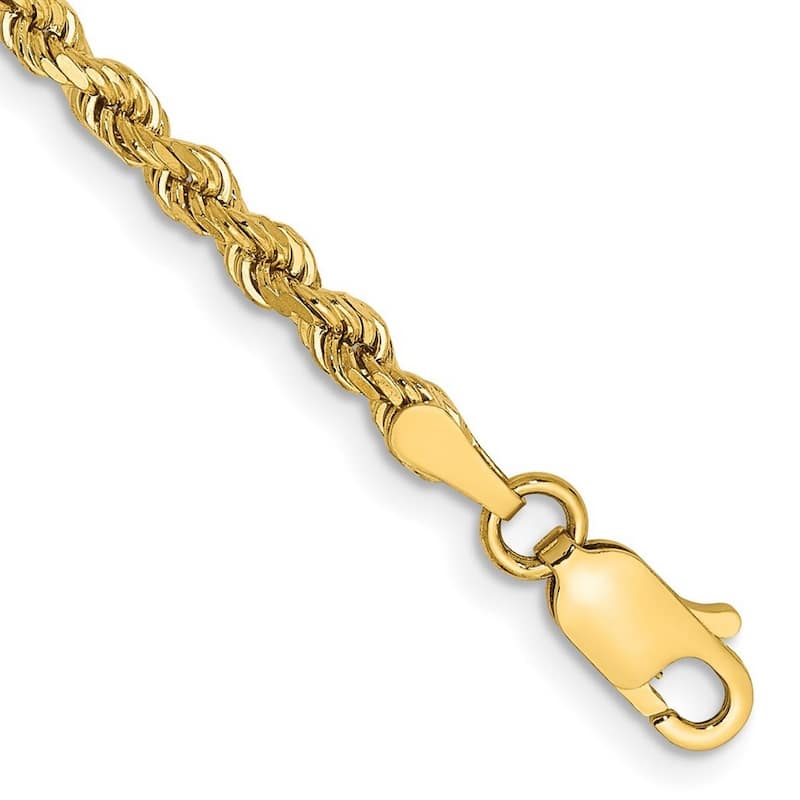 Curata 10k Yellow Gold Unisex 3mm Semi Solid Diamond Cut Rope Chain Bracelet Options: 7" 8" 9"