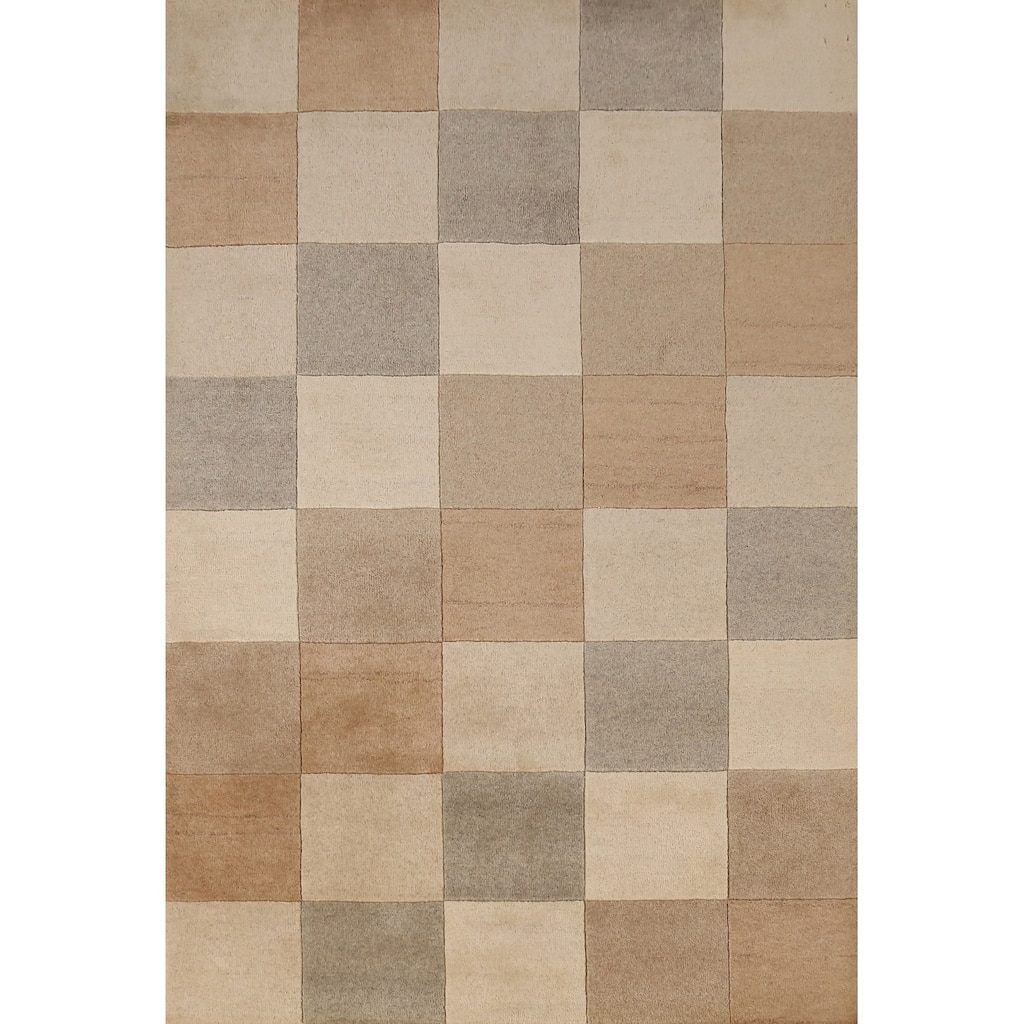 Checkered Modern Gabbeh Indian Area Rug Hand-Tufted Wool Carpet - 5'3" x 7'7"
