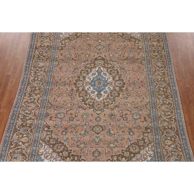 Traditional Kashan Persian Vintage Area Rug Hand-Knotted Wool Carpet - 7'7"x 11'0"