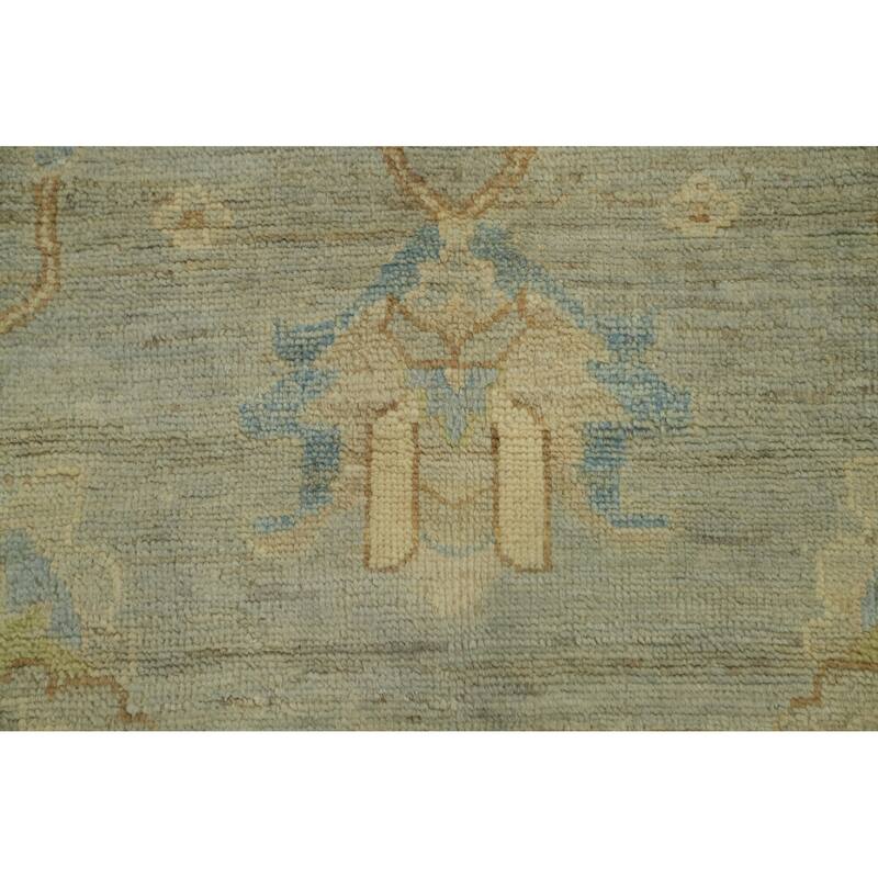 Handmade Gray Oushak Vegetable Dye Area Rug, Floral Geometric Carpet - 11' 9'' X 9' 2''