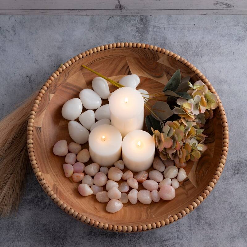 Acacia Wood Beaded Bowl 14"Dia