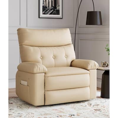 27" Oversized PU Leather Massage Recliner with Heat & Vibration, Cup Holders, Side Pockets, Wood Frame