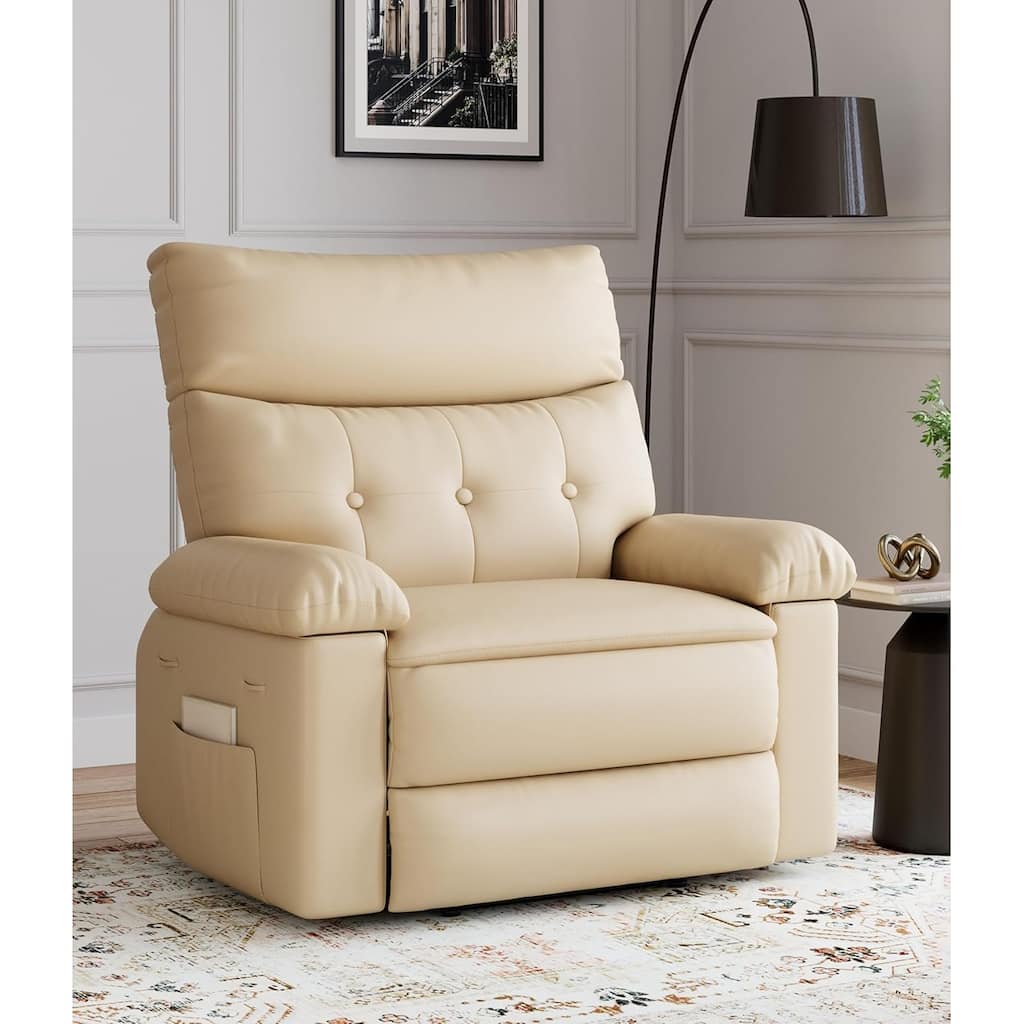 27" Oversized PU Leather Massage Recliner with Heat & Vibration, Cup Holders, Side Pockets, Wood Frame