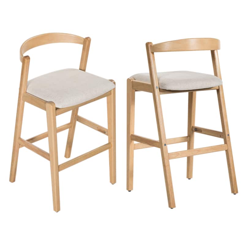 Christopher Knight Home - Ravenswood Rubber Wood Bar Stool with Fabric Upholstered Cushion（Set of 2）