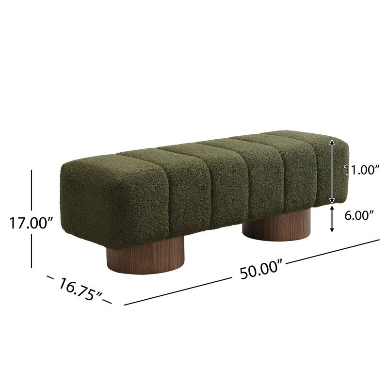 Green Boucle No-Assembly Dining Bench Ottoman