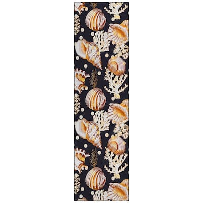 Indoor/ Outdoor Surfside Coral Shells Washable Rug New