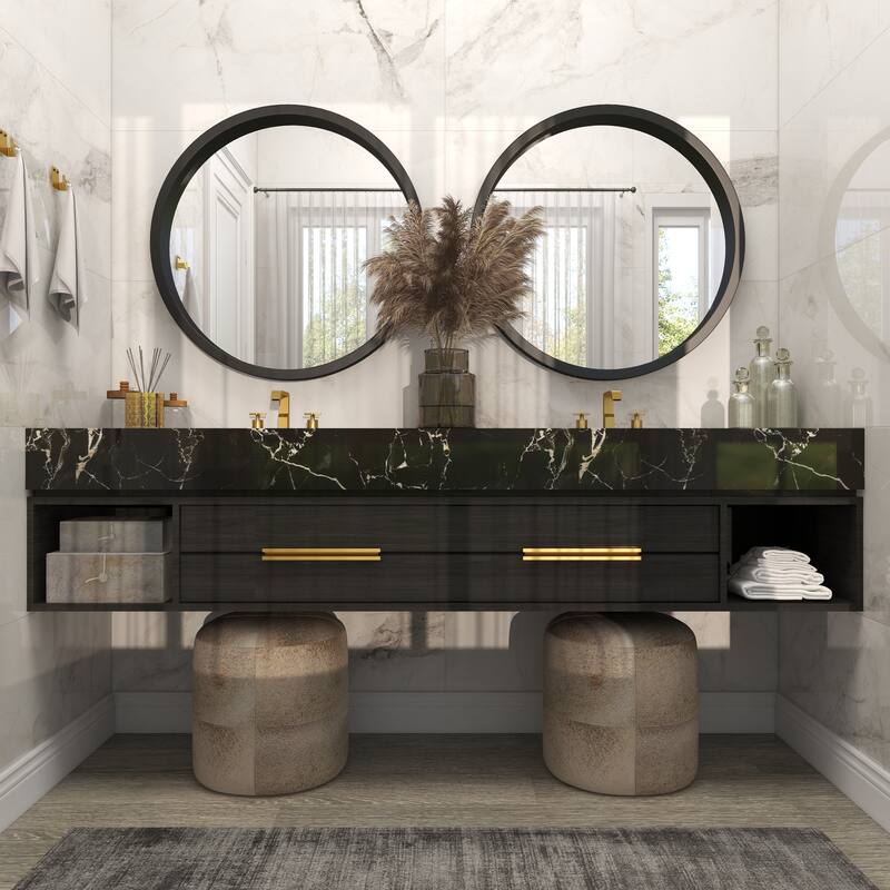 Black Wooden Room Wall Mirror