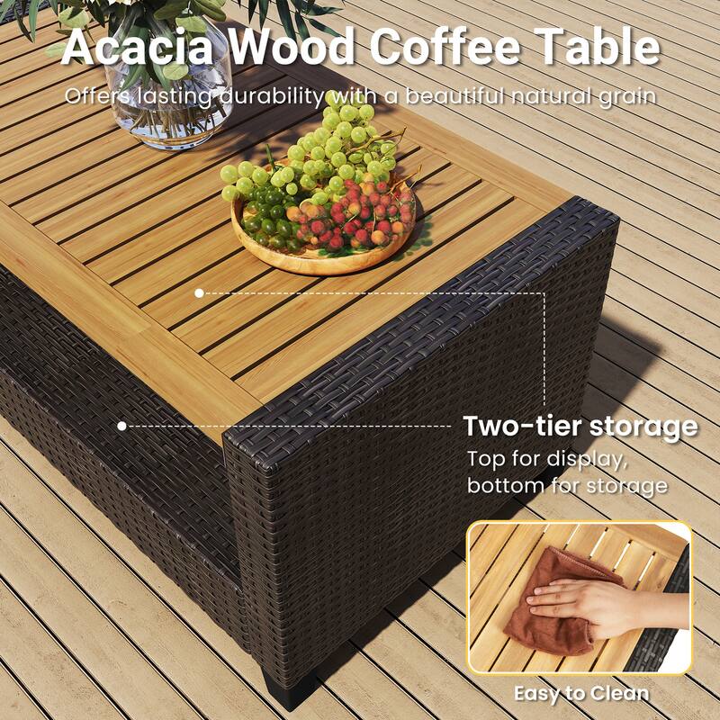 4-Piece Patio Furniture Set with 2-Tier Coffee Table, Perfect for Porch Balcony Backyard Deck