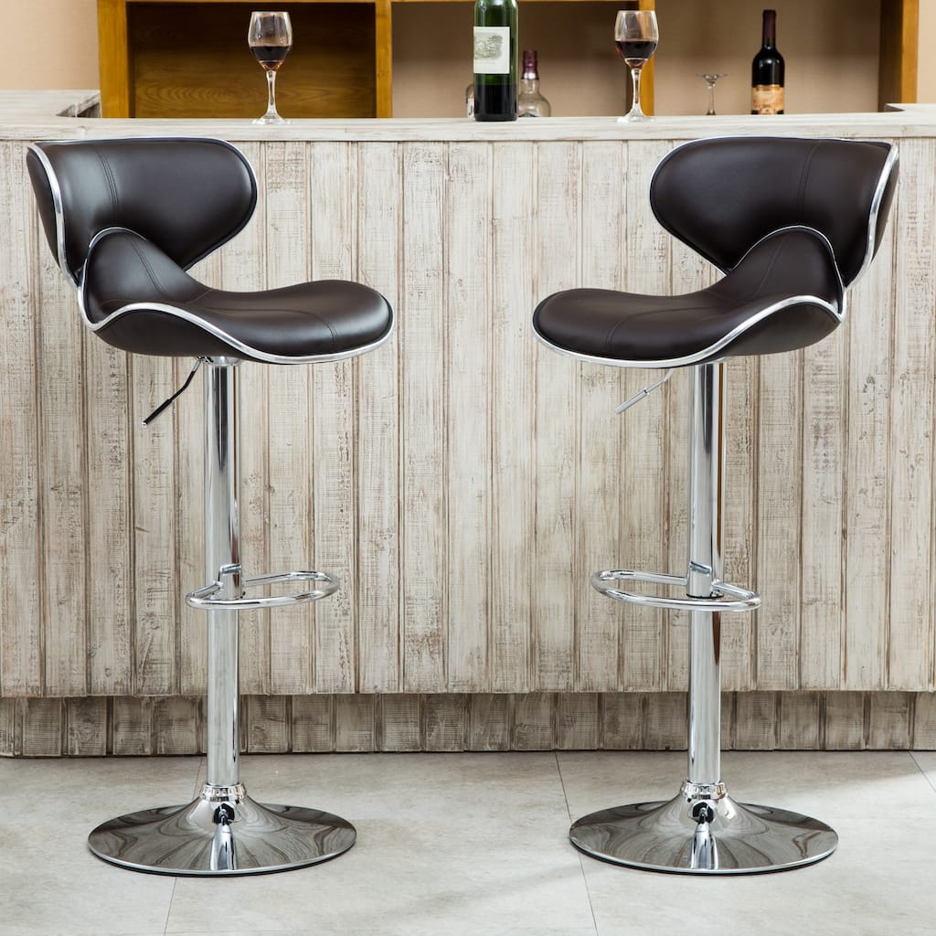 Masaccio Upholstery Airlift Adjustable Swivel Barstool with Chrome Base, Set of 2