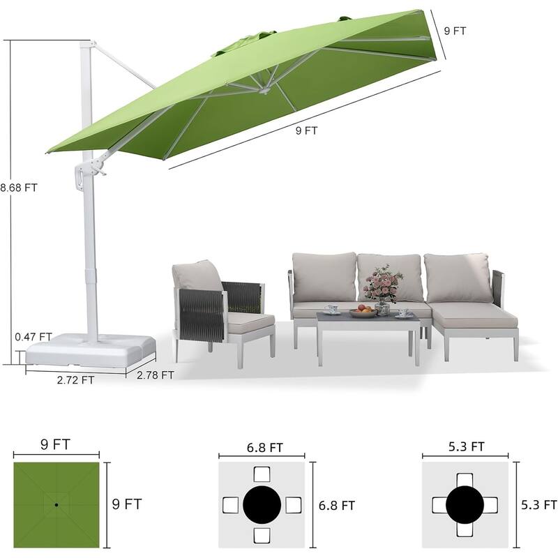 PURPLE LEAF White Square Cantilever Patio Umbrella With Base