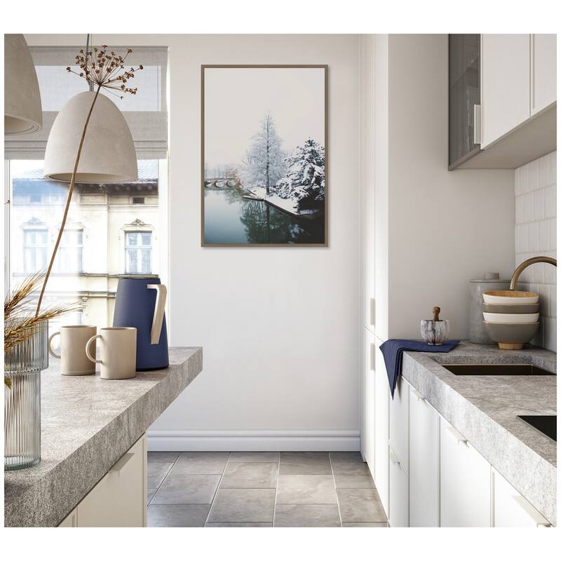 Kate and Laurel Sylvie Framed Canvas Winter Magic On The River Cam in Cambridge by Laura Evans