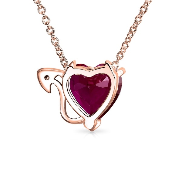 Cubic Zirconia Love Heart Pendant 925 Sterling Silver With Red CZ