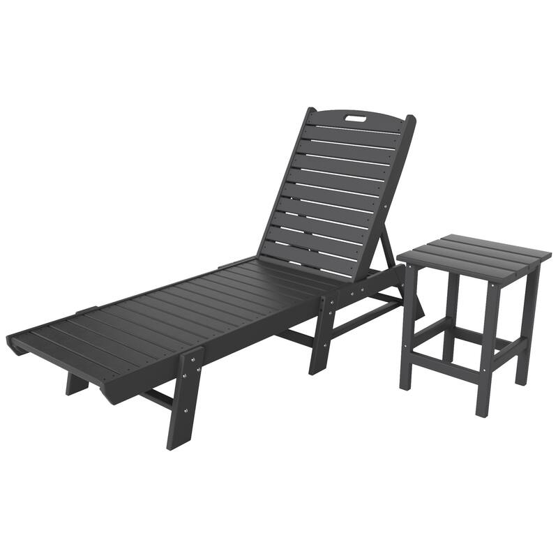 Laguna Hdpe All Weather Outdoor Patio Pool Reclining Armless Chaise Lounges With Side Table (2-Piece Set)