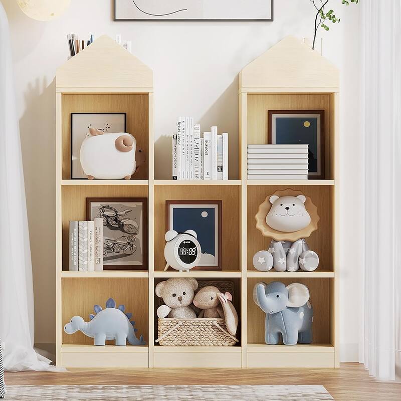 Toy Storage Organizer 8-Cubby Kids Bookshelf Natural Bookcase